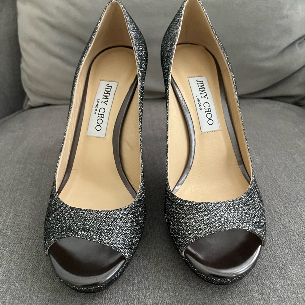 Jimmy Choo dark glitter Peep Toe shoes